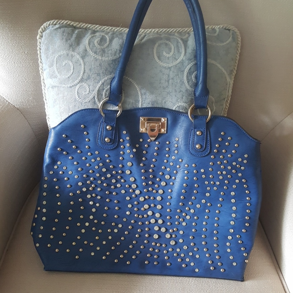 Royal blue shoulder bag with gold and rhinestone s